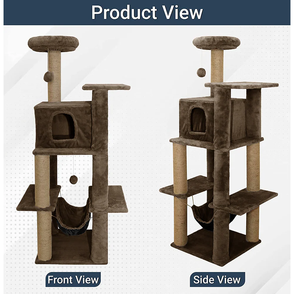 Furrlovers Multilevel Soft Fur Cat Tree with Condo, Hammock & Sisal Scratching Posts (Brown) - Image 4