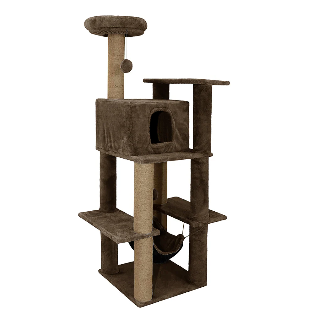 Furrlovers Multilevel Soft Fur Cat Tree with Condo, Hammock & Sisal Scratching Posts (Brown) - Image 6