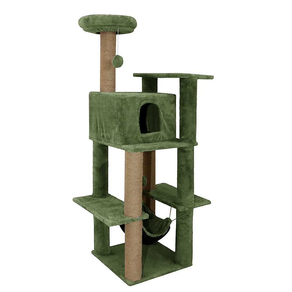 Furrlovers Multilevel Soft Fur Cat Tree with Condo, Hammock & Sisal Scratching Posts (Green) - Image 2