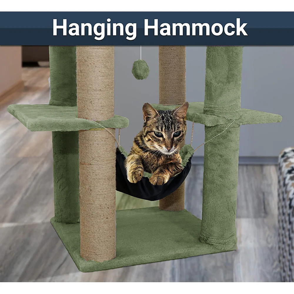 Furrlovers Multilevel Soft Fur Cat Tree with Condo, Hammock & Sisal Scratching Posts (Green) - Image 3