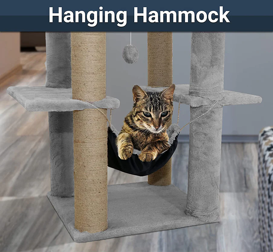 Furrlovers Multilevel Soft Fur Cat Tree with Condo, Hammock & Sisal Scratching Posts (Grey) - Image 2