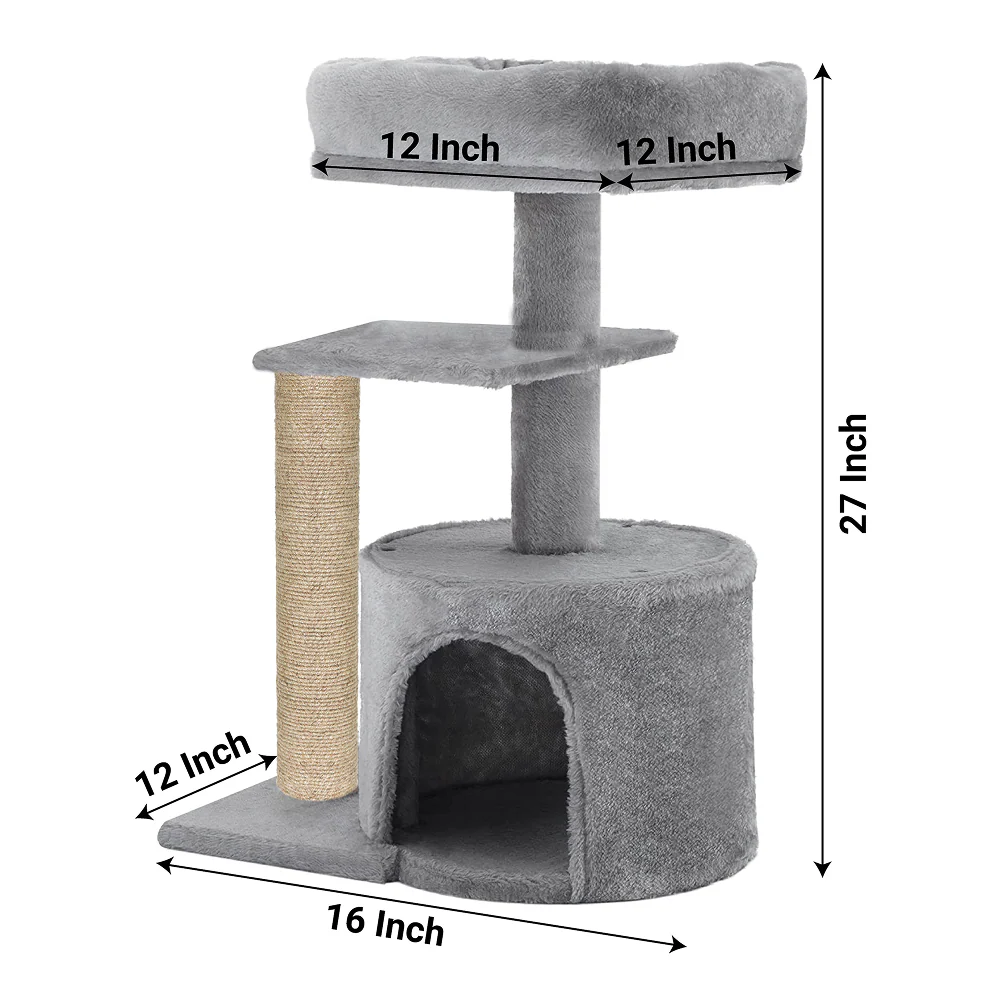 Furrlovers Multilevel Tree with Jute Rope Scratching Post and Fur Fabric Condo for Cats (Grey) - Image 3