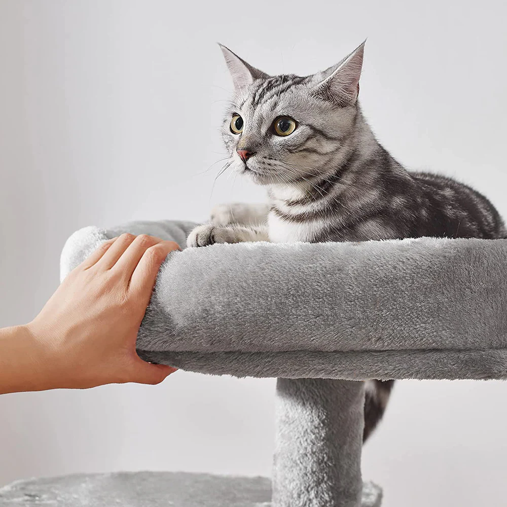 Furrlovers Multilevel Tree with Jute Rope Scratching Post and Fur Fabric Condo for Cats (Grey) - Image 7