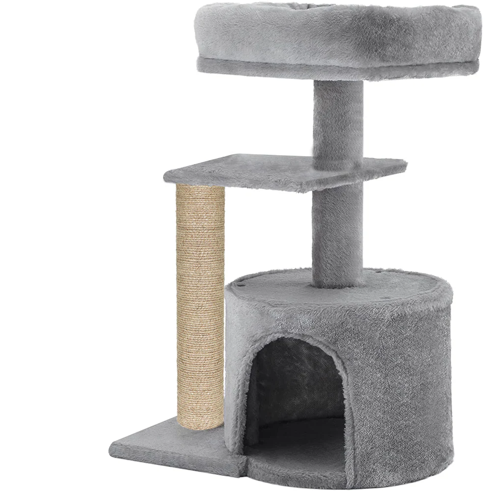 Furrlovers Multilevel Tree with Jute Rope Scratching Post and Fur Fabric Condo for Cats (Grey) - Image 8