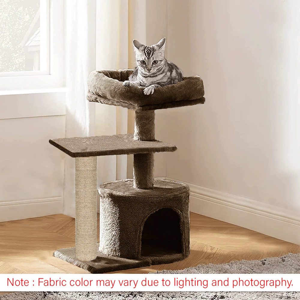Furrlovers Multilevel Tree with Jute Rope Scratching Post and Fur Fabric Condo for Cats (Brown) - Image 4