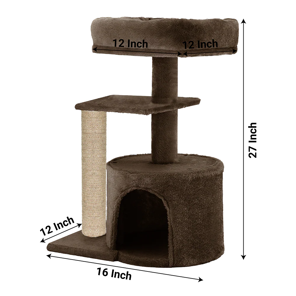 Furrlovers Multilevel Tree with Jute Rope Scratching Post and Fur Fabric Condo for Cats (Brown) - Image 6