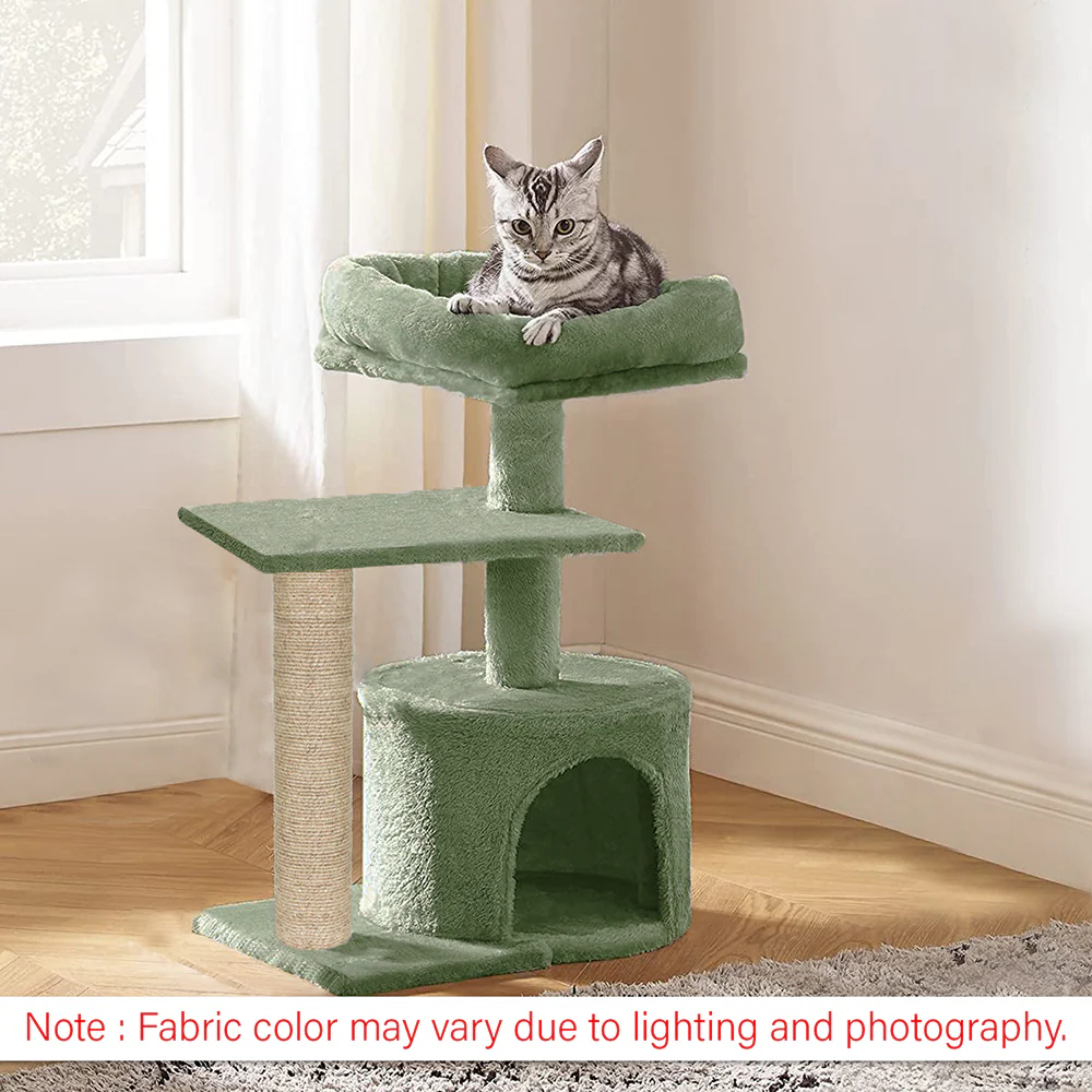 Furrlovers Multilevel Tree with Jute Rope Scratching Post and Fur Fabric Condo for Cats (Green) - Image 3