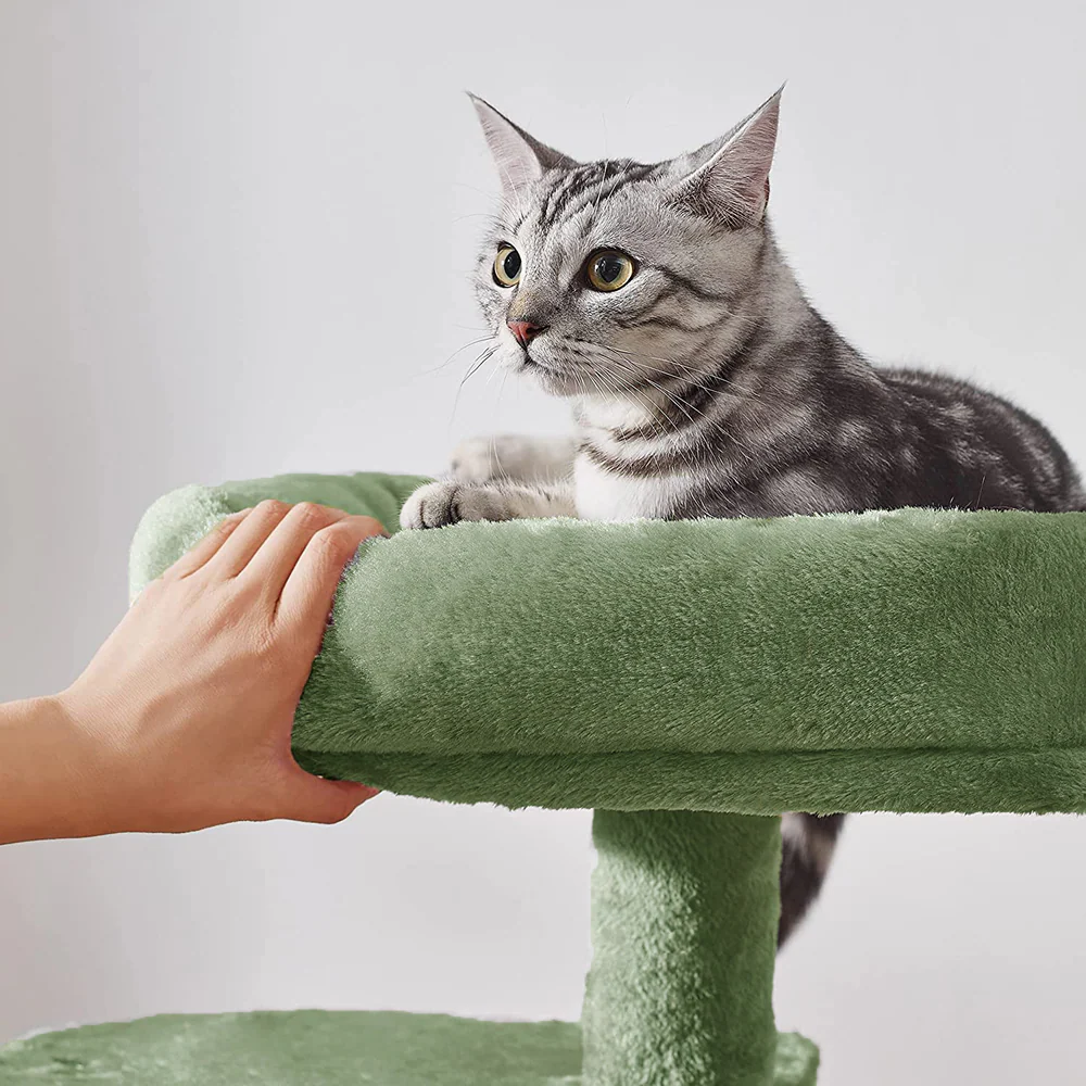 Furrlovers Multilevel Tree with Jute Rope Scratching Post and Fur Fabric Condo for Cats (Green) - Image 5