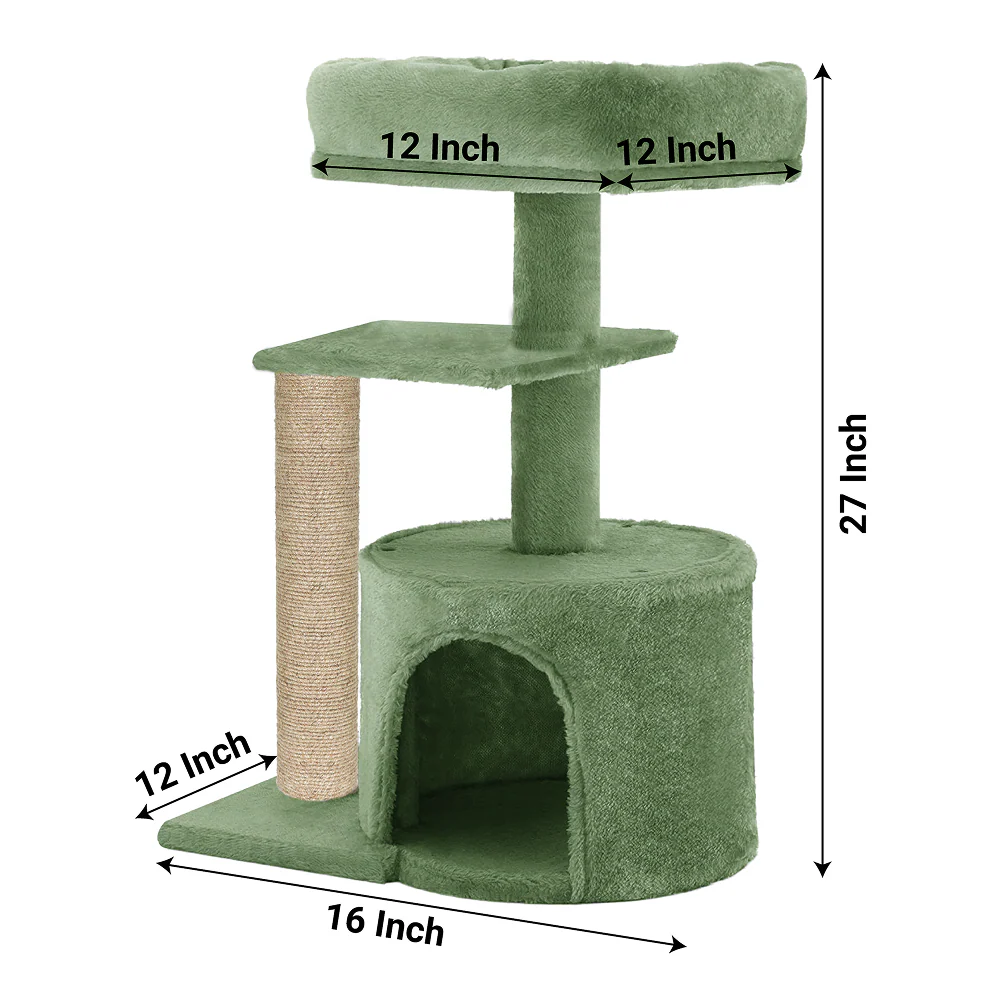 Furrlovers Multilevel Tree with Jute Rope Scratching Post and Fur Fabric Condo for Cats (Green) - Image 6