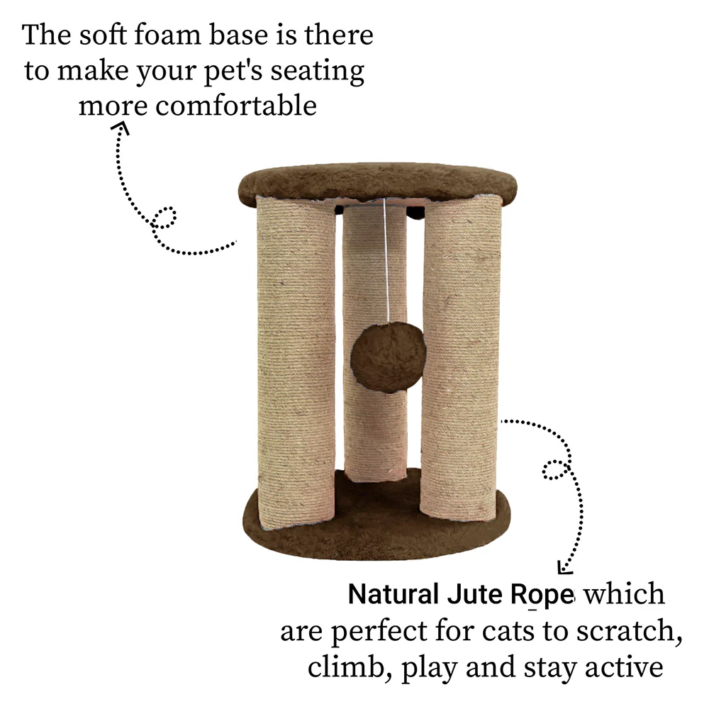 Furrlovers Natural Sisal & Scratching Post with Hanging Balls Playing Activity Tree for Cats (Brown) - Image 2