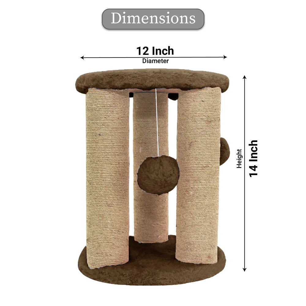 Furrlovers Natural Sisal & Scratching Post with Hanging Balls Playing Activity Tree for Cats (Brown) - Image 3