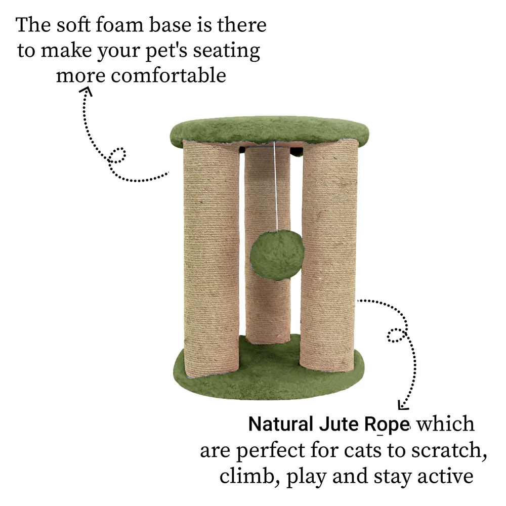 Furrlovers Natural Sisal & Scratching Post with Hanging Balls Playing Activity Tree for Cats (Green) - Image 2