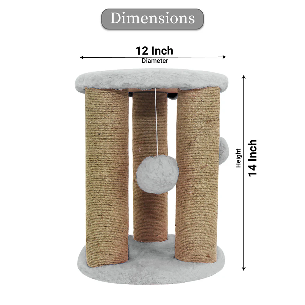 Furrlovers Natural Sisal & Scratching Post with Hanging Balls Playing Activity Tree for Cats (Grey) - Image 2