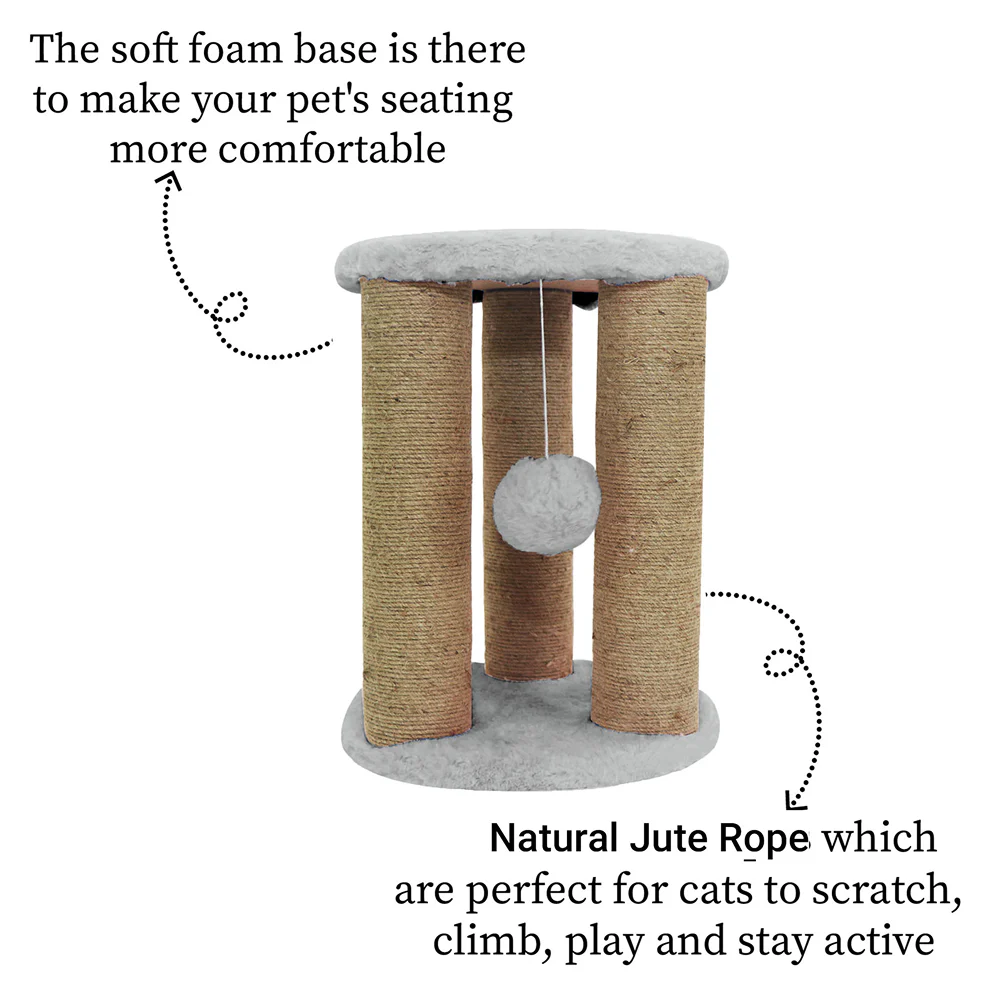 Furrlovers Natural Sisal & Scratching Post with Hanging Balls Playing Activity Tree for Cats (Grey) - Image 3