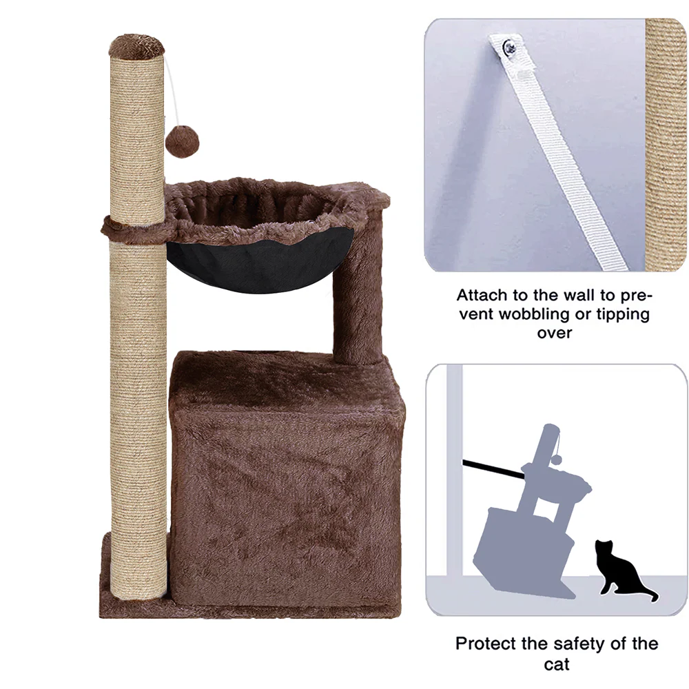 Furrlovers Plush Activity Cat Tree with Condo, Hammock & Jute Rope Scratching Posts for Kittens (Brown) - Image 2