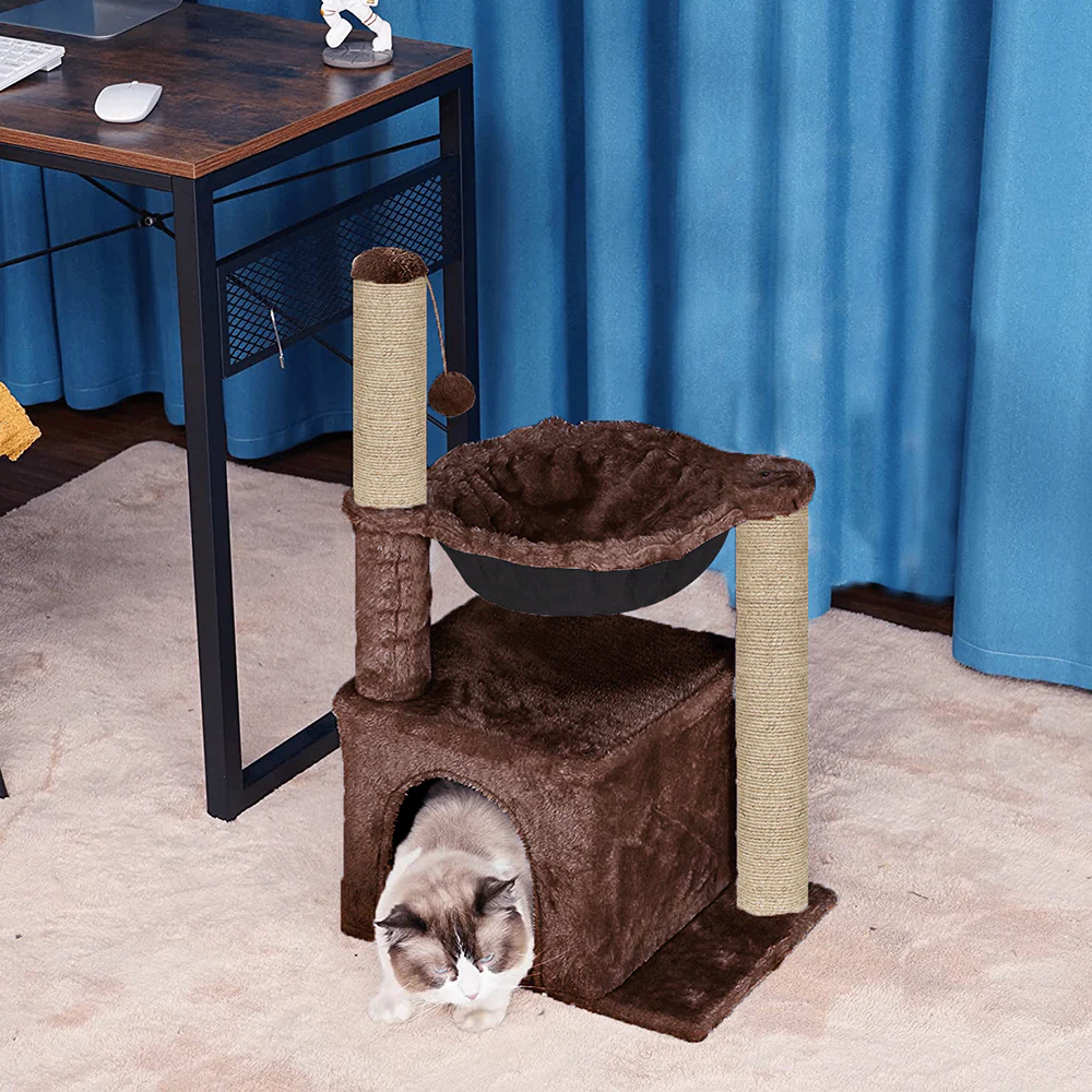 Furrlovers Plush Activity Cat Tree with Condo, Hammock & Jute Rope Scratching Posts for Kittens (Brown) - Image 5