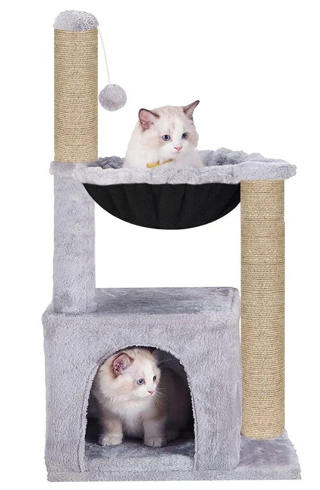 Furrlovers Plush Activity Cat Tree with Condo, Hammock & Jute Rope Scratching Posts for Kittens (Grey) - Image 2