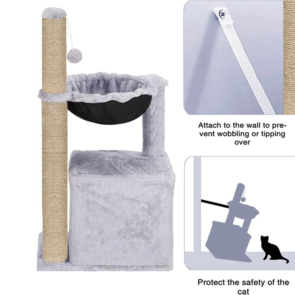 Furrlovers Plush Activity Cat Tree with Condo, Hammock & Jute Rope Scratching Posts for Kittens (Grey) - Image 5