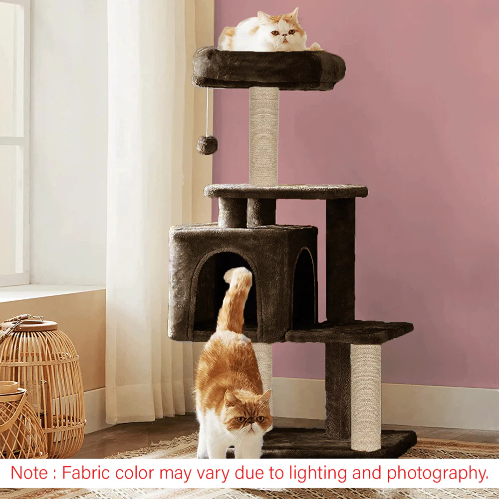 Furrlovers Plush Cat Scratching Post & Activity Tree with Hammock, Condo & Sisal Rope (Brown) - Image 4