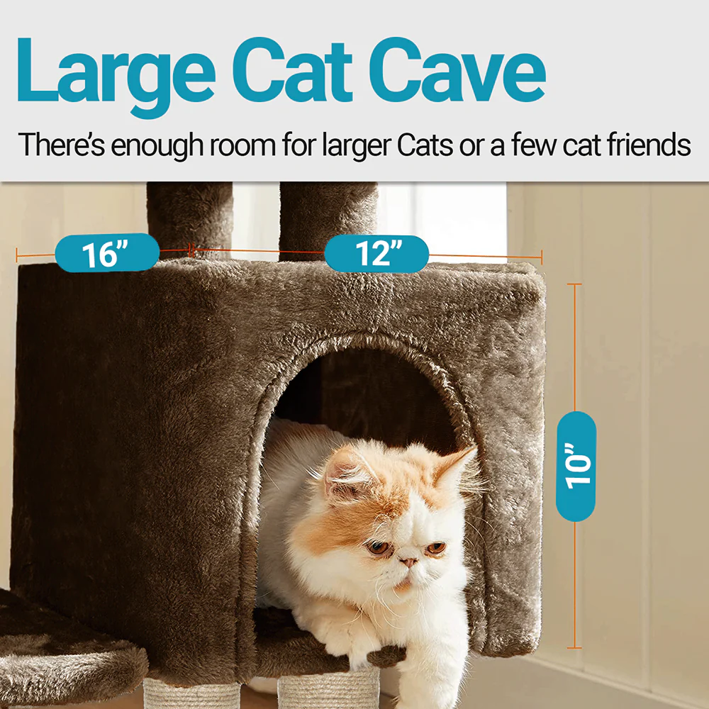 Furrlovers Plush Cat Scratching Post & Activity Tree with Hammock, Condo & Sisal Rope (Brown) - Image 6
