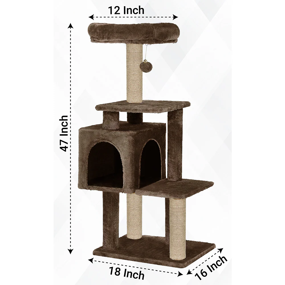 Furrlovers Plush Cat Scratching Post & Activity Tree with Hammock, Condo & Sisal Rope (Brown) - Image 7