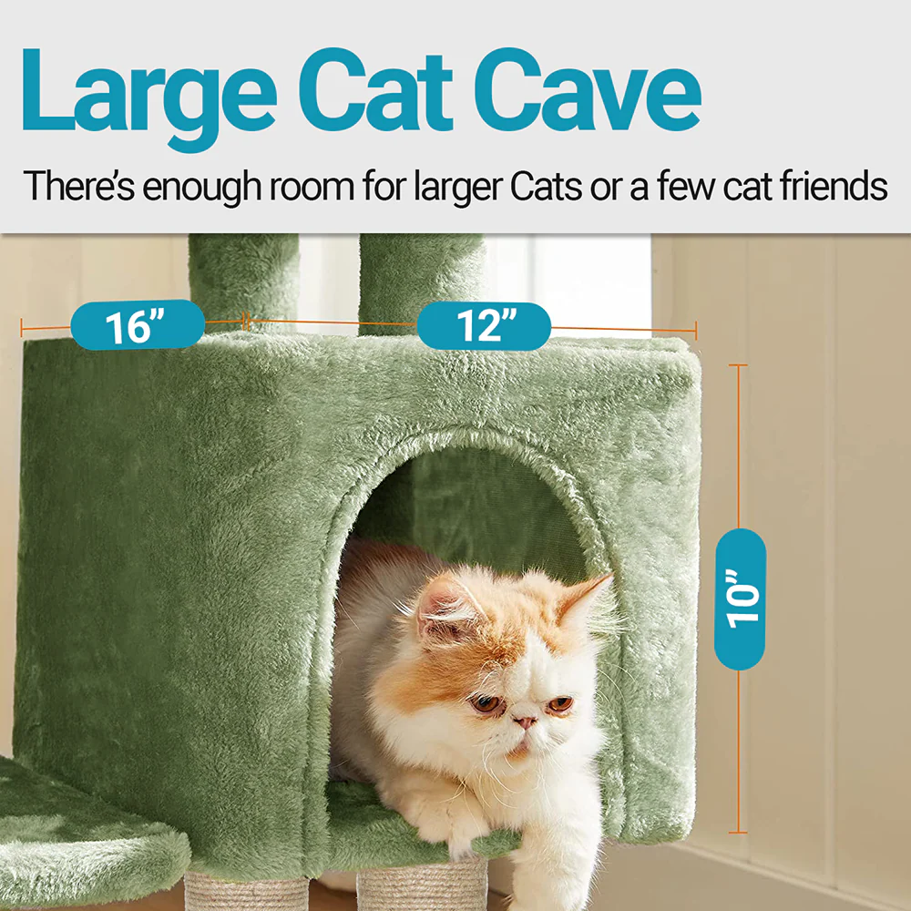 Furrlovers Plush Cat Scratching Post & Activity Tree with Hammock, Condo & Sisal Rope (Green) - Image 5