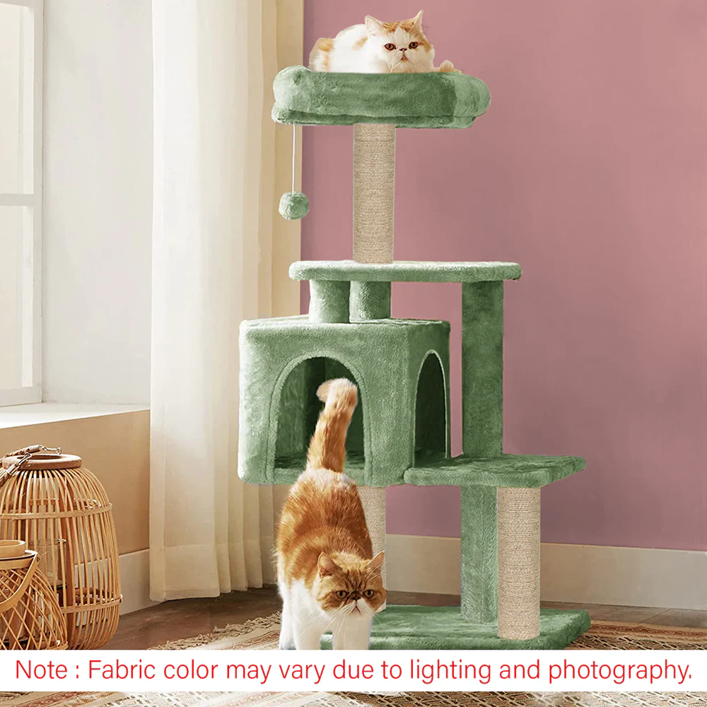 Furrlovers Plush Cat Scratching Post & Activity Tree with Hammock, Condo & Sisal Rope (Green) - Image 6