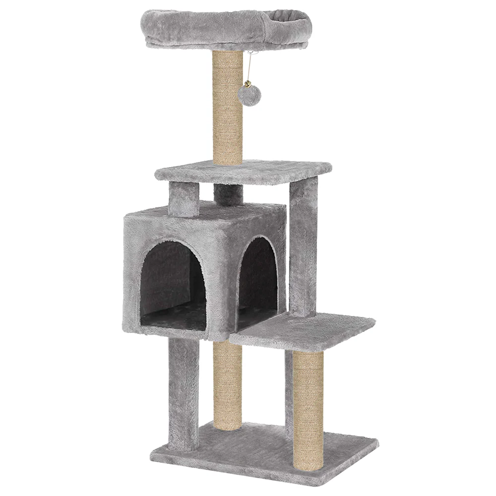 Furrlovers Plush Cat Scratching Post & Activity Tree with Hammock, Condo & Sisal Rope (Grey) - Image 2