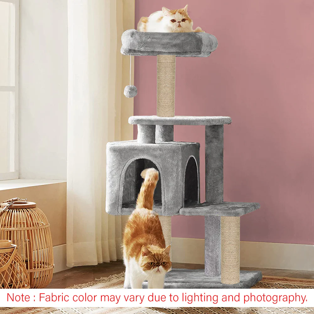 Furrlovers Plush Cat Scratching Post & Activity Tree with Hammock, Condo & Sisal Rope (Grey) - Image 4