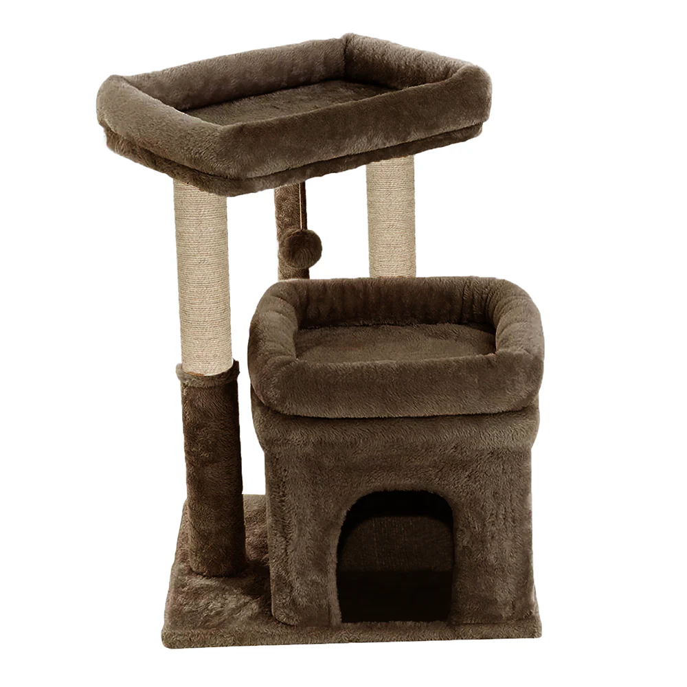 Furrlovers Plush Cat Tree with Scratching Post, Bed & Toy (Brown)
