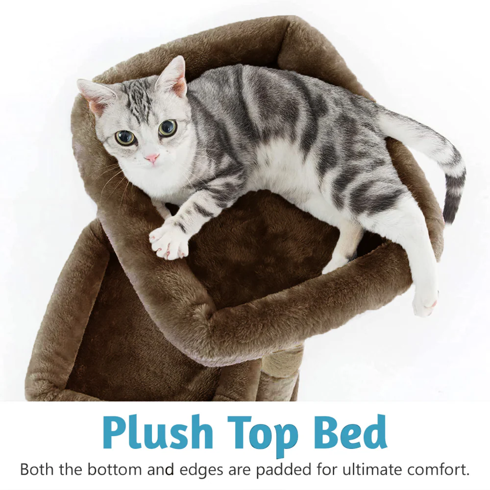 Furrlovers Plush Cat Tree with Scratching Post, Bed & Toy (Brown) - Image 3