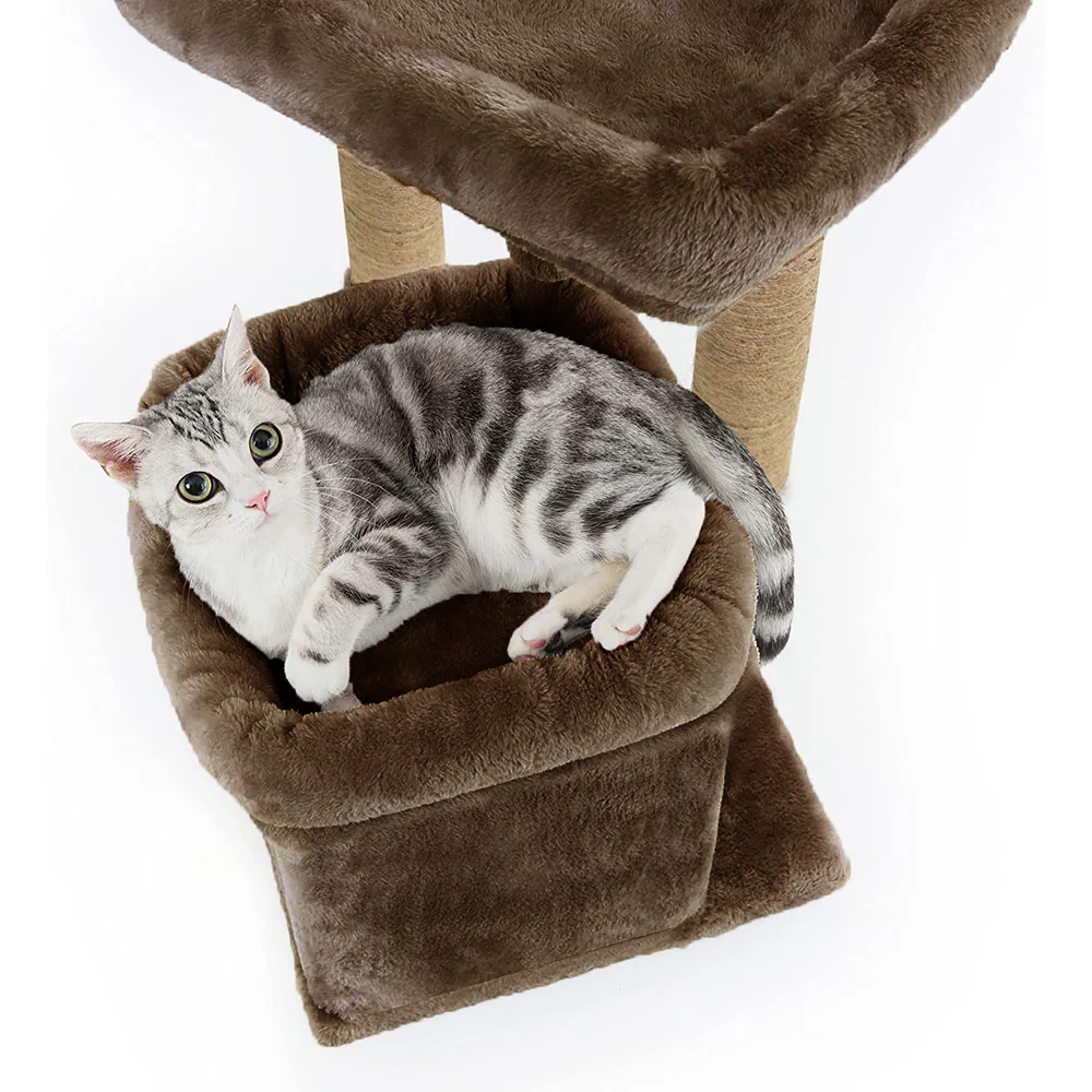 Furrlovers Plush Cat Tree with Scratching Post, Bed & Toy (Brown) - Image 5