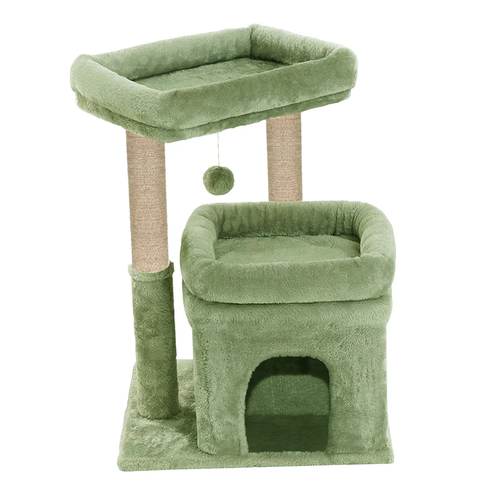 Furrlovers Plush Cat Tree with Scratching Post, Bed & Toy (Green)