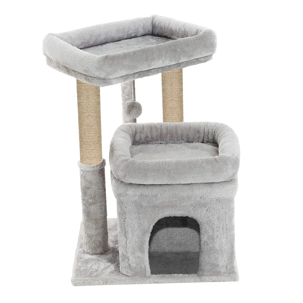 Furrlovers Plush Cat Tree with Scratching Post, Bed & Toy (Grey)
