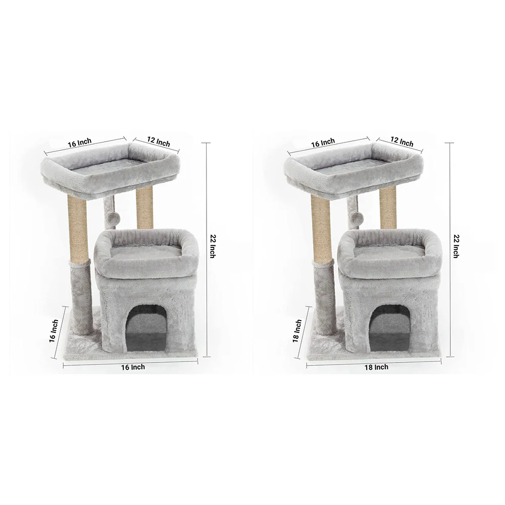 Furrlovers Plush Cat Tree with Scratching Post, Bed & Toy (Grey) - Image 6