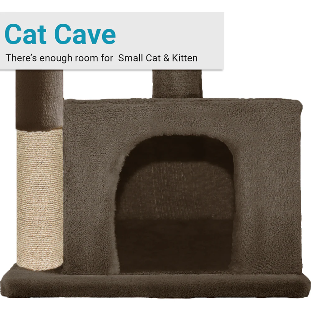 Furrlovers Plush Condo Cat Tree with Top Perch, Hanging Ball & Scratching Post (Brown) - Image 2