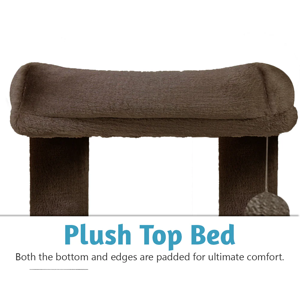 Furrlovers Plush Condo Cat Tree with Top Perch, Hanging Ball & Scratching Post (Brown) - Image 4