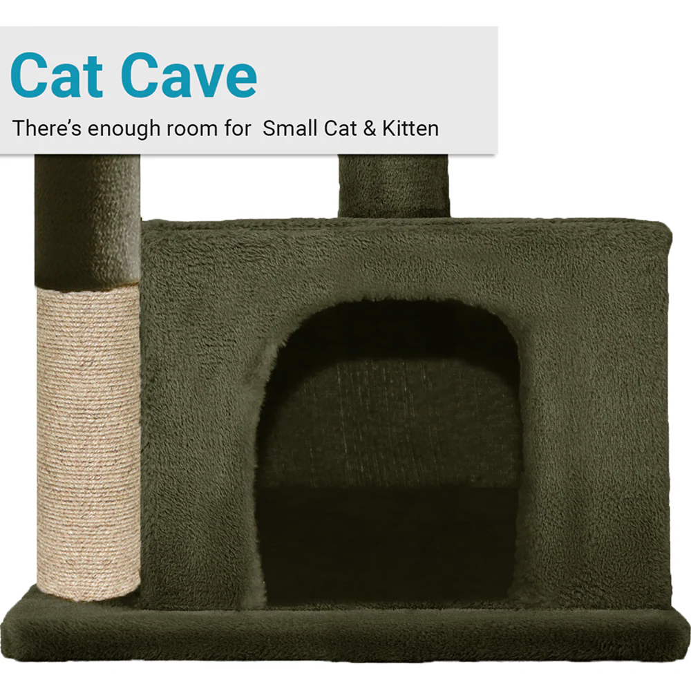 Furrlovers Plush Condo Cat Tree with Top Perch, Hanging Ball & Scratching Post (Green) - Image 2