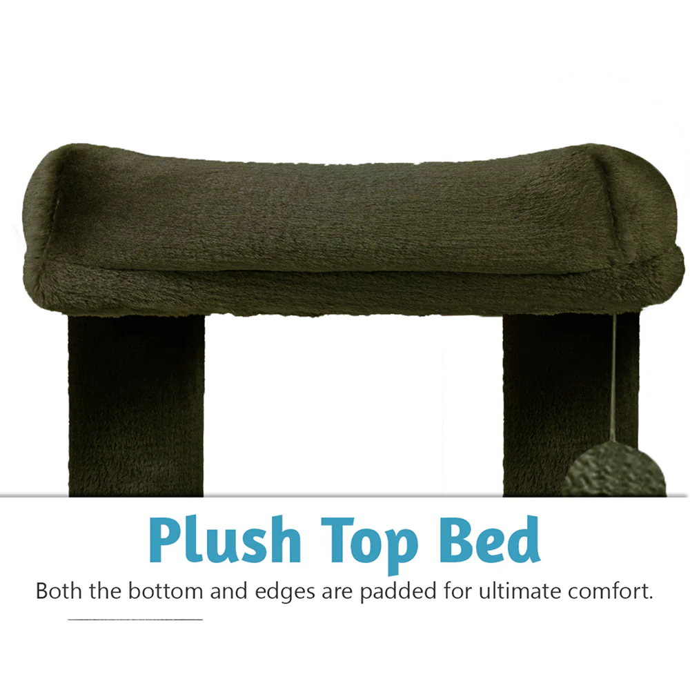 Furrlovers Plush Condo Cat Tree with Top Perch, Hanging Ball & Scratching Post (Green) - Image 4