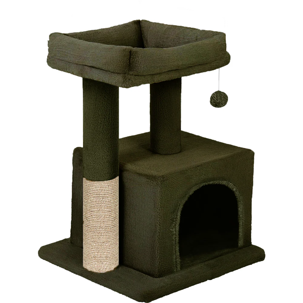 Furrlovers Plush Condo Cat Tree with Top Perch, Hanging Ball & Scratching Post (Green) - Image 5