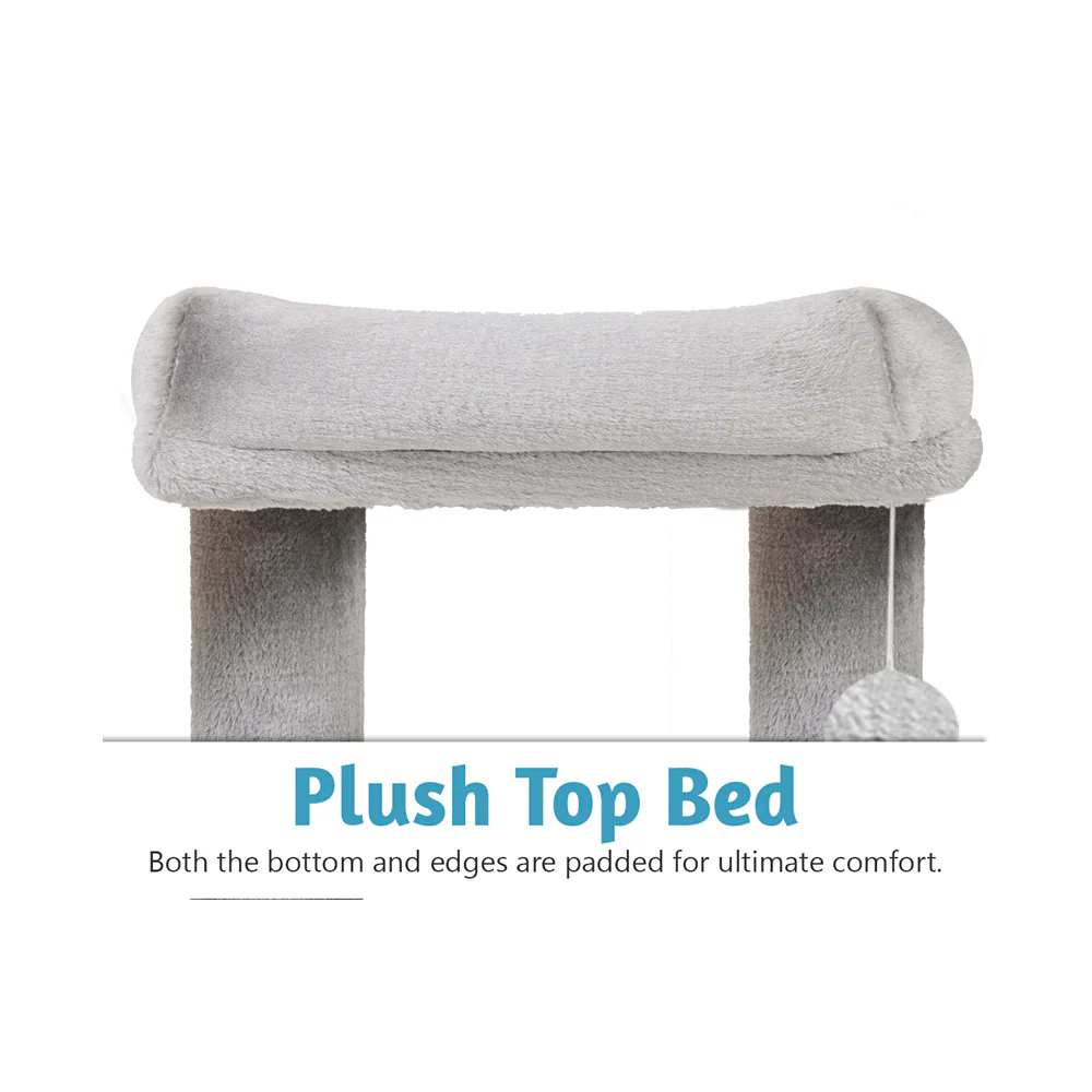 Furrlovers Plush Condo Cat Tree with Top Perch, Hanging Ball & Scratching Post (Grey) - Image 4