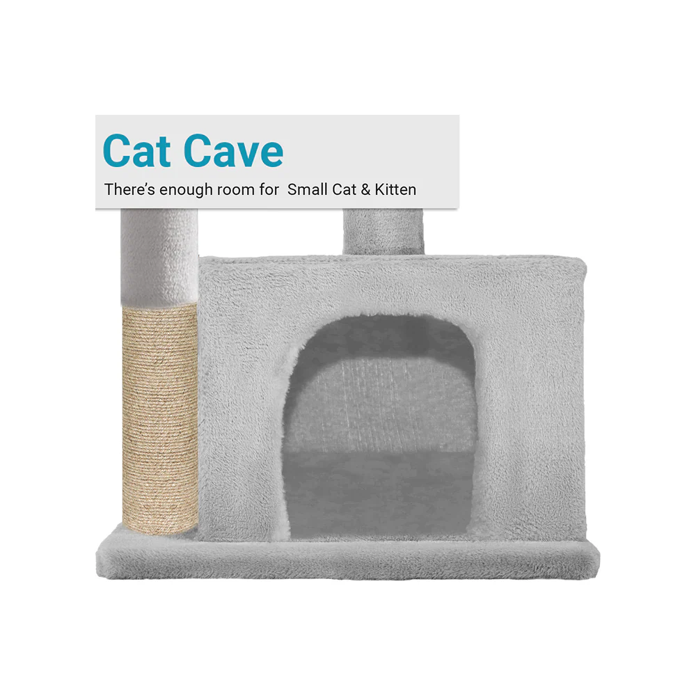 Furrlovers Plush Condo Cat Tree with Top Perch, Hanging Ball & Scratching Post (Grey) - Image 5