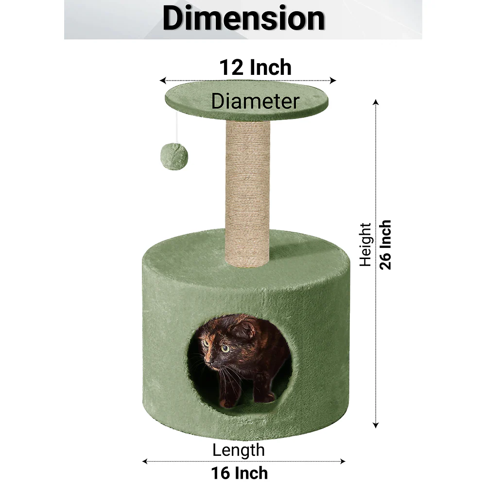 Furrlovers Plush Fur Cat Tree Condo with Jute Rope & Hanging Ball (Green) - Image 3