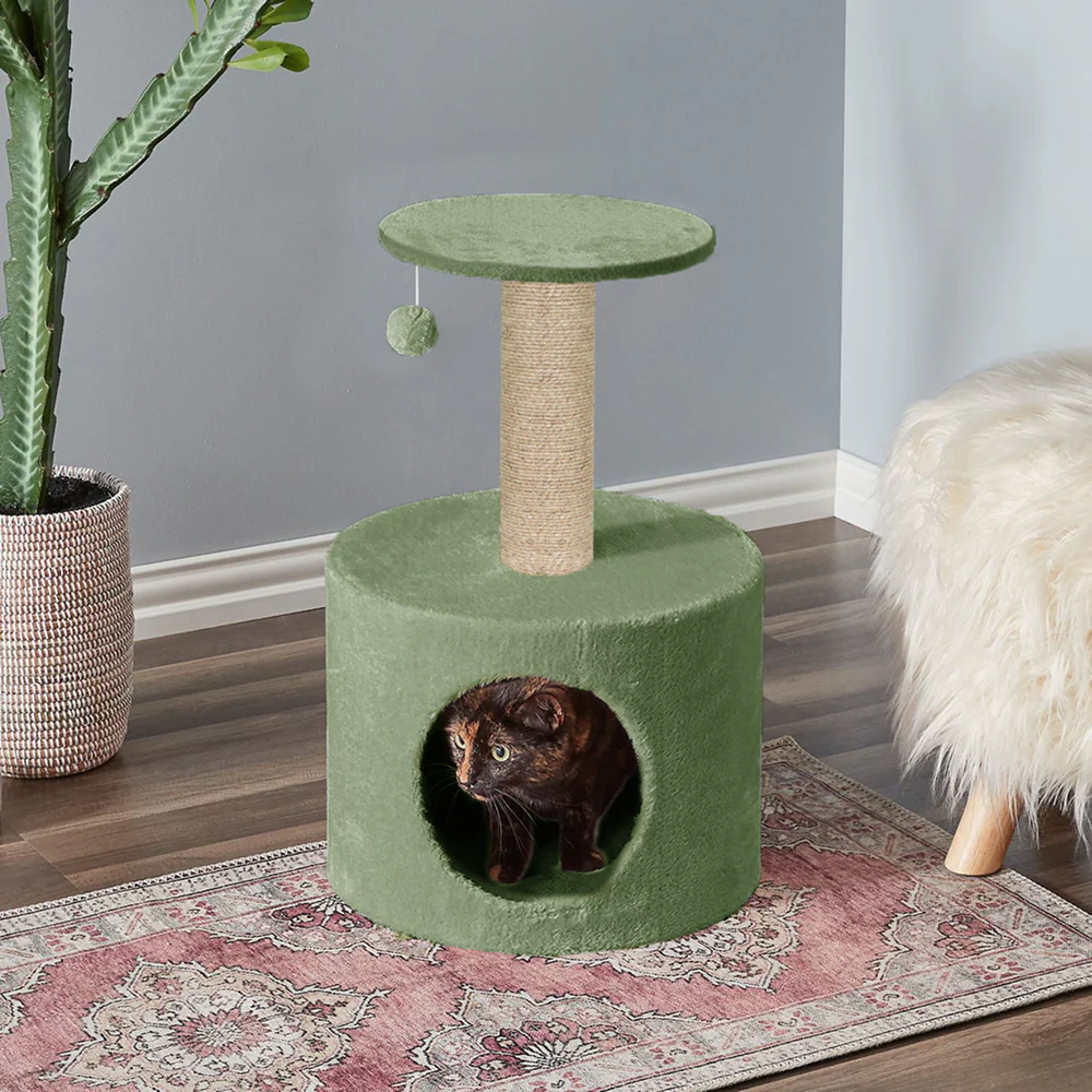 Furrlovers Plush Fur Cat Tree Condo with Jute Rope & Hanging Ball (Green) - Image 5