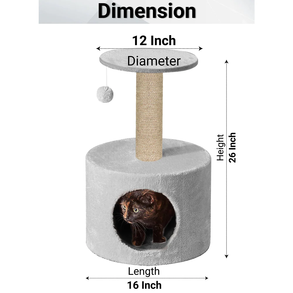 Furrlovers Plush Fur Cat Tree Condo with Jute Rope & Hanging Ball (Grey) - Image 8