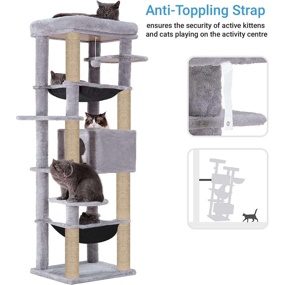 Furrlovers Multilevel Cat Climbing Tower with Top Bed and Multiple Seats (Grey) - Image 3