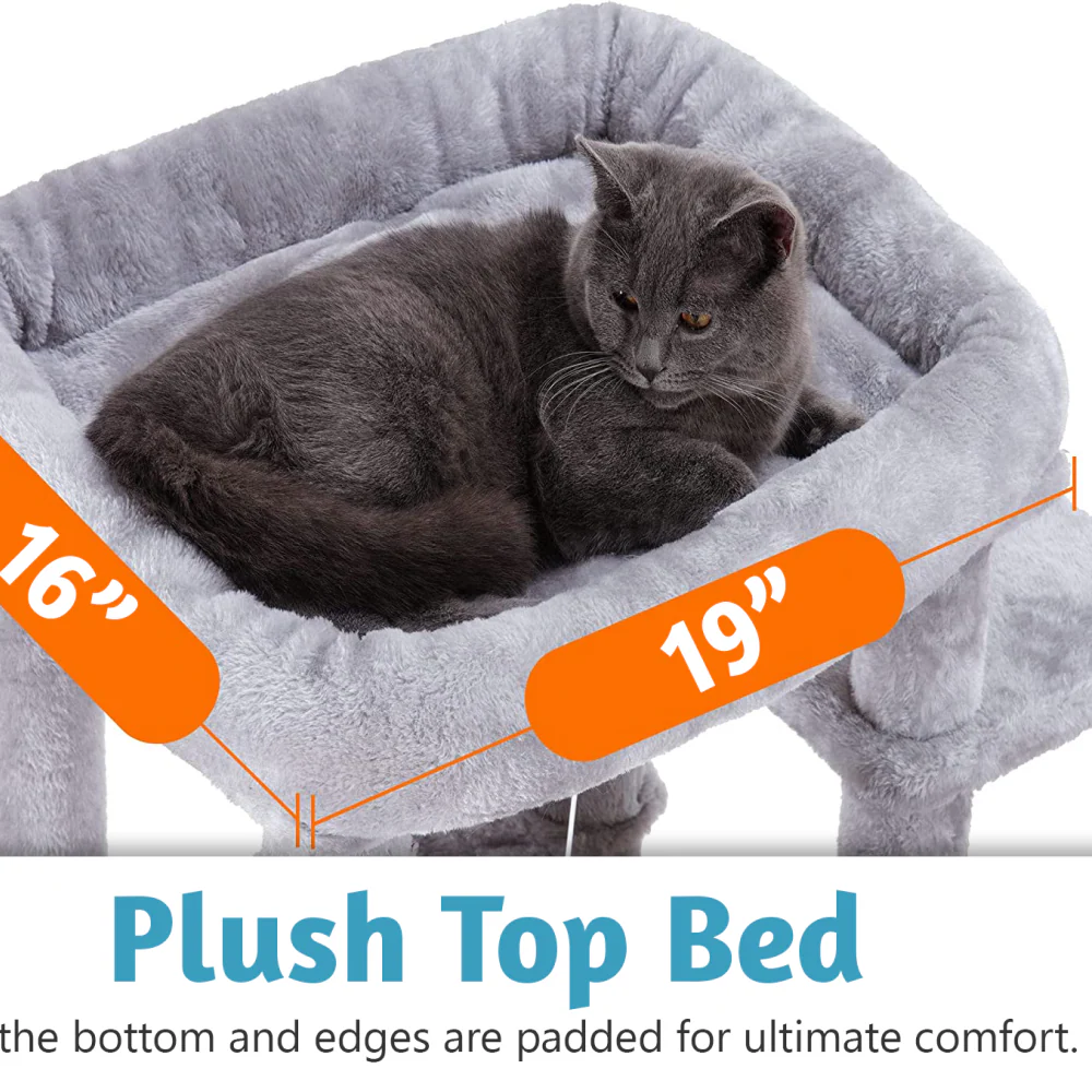 Furrlovers Multilevel Cat Climbing Tower with Top Bed and Multiple Seats (Grey) - Image 4