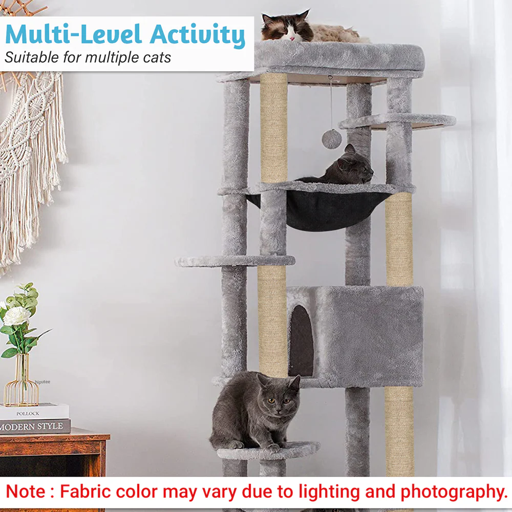 Furrlovers Multilevel Cat Climbing Tower with Top Bed and Multiple Seats (Grey) - Image 5
