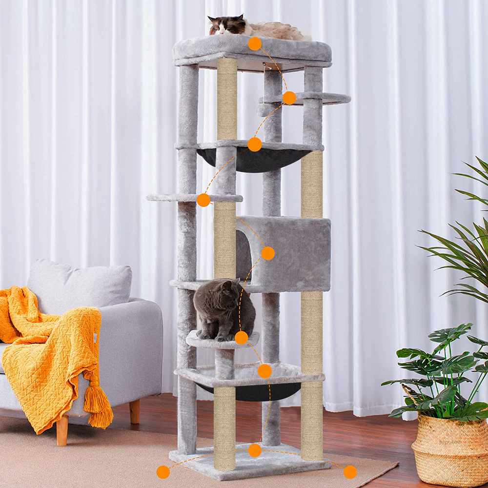Furrlovers Multilevel Cat Climbing Tower with Top Bed and Multiple Seats (Grey) - Image 7