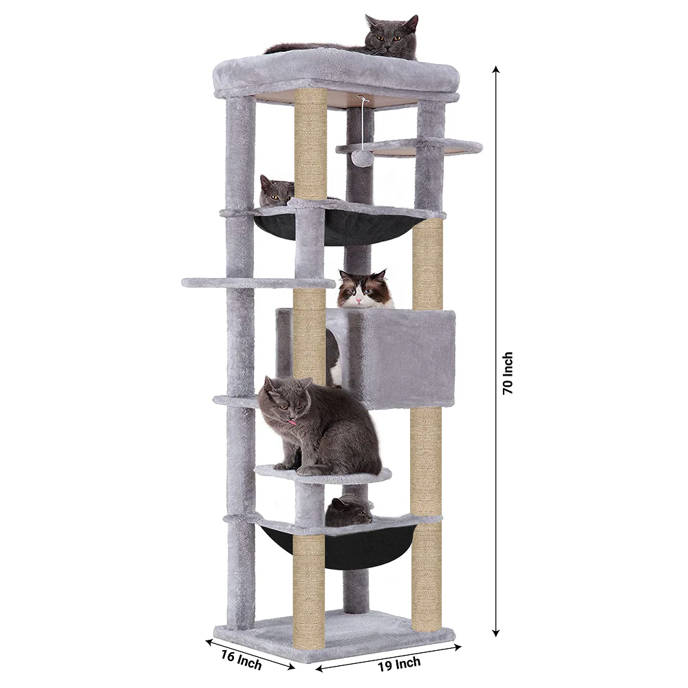 Furrlovers Multilevel Cat Climbing Tower with Top Bed and Multiple Seats (Grey) - Image 8